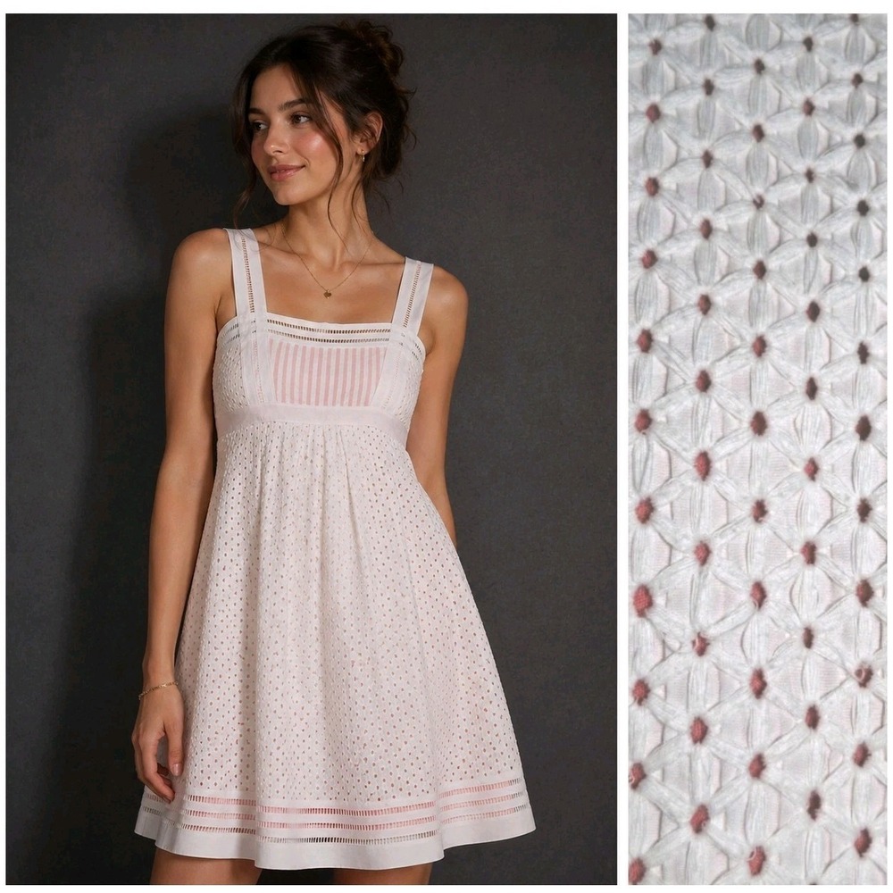 CYNTHIA STEFFE  A-line dress Size 8 White Orange Overlay Star Embroidered Thread